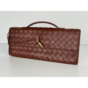 Bottega Veneta Andiamo Long Top Handle Clutch in Rich Brown Nappa Leather D-3
